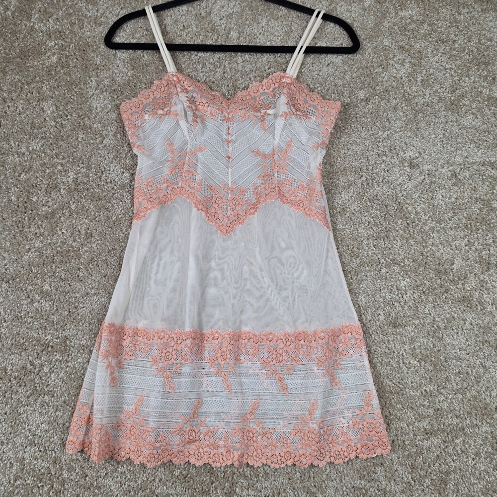 Wacoal Chemise Lace Mesh Sheer Floral Sleepwear Romantic Ivory Peach Size S